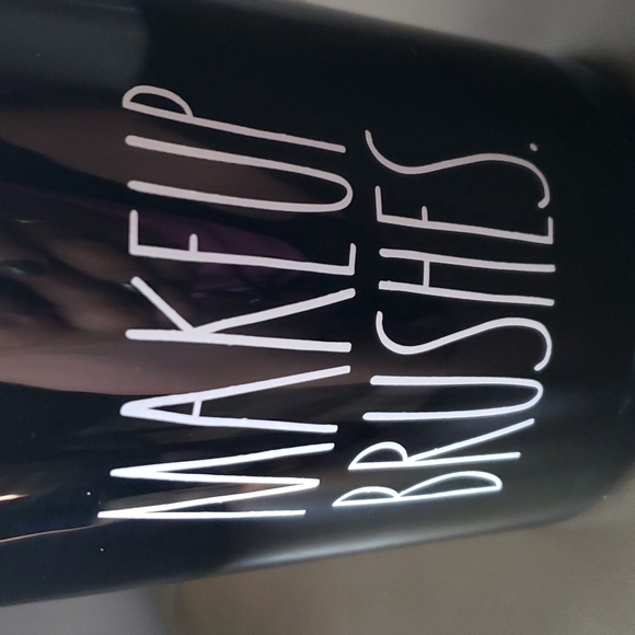 Rae Dunn Makeup Brushes Black and White Glass Holder - Picture 2 of 10